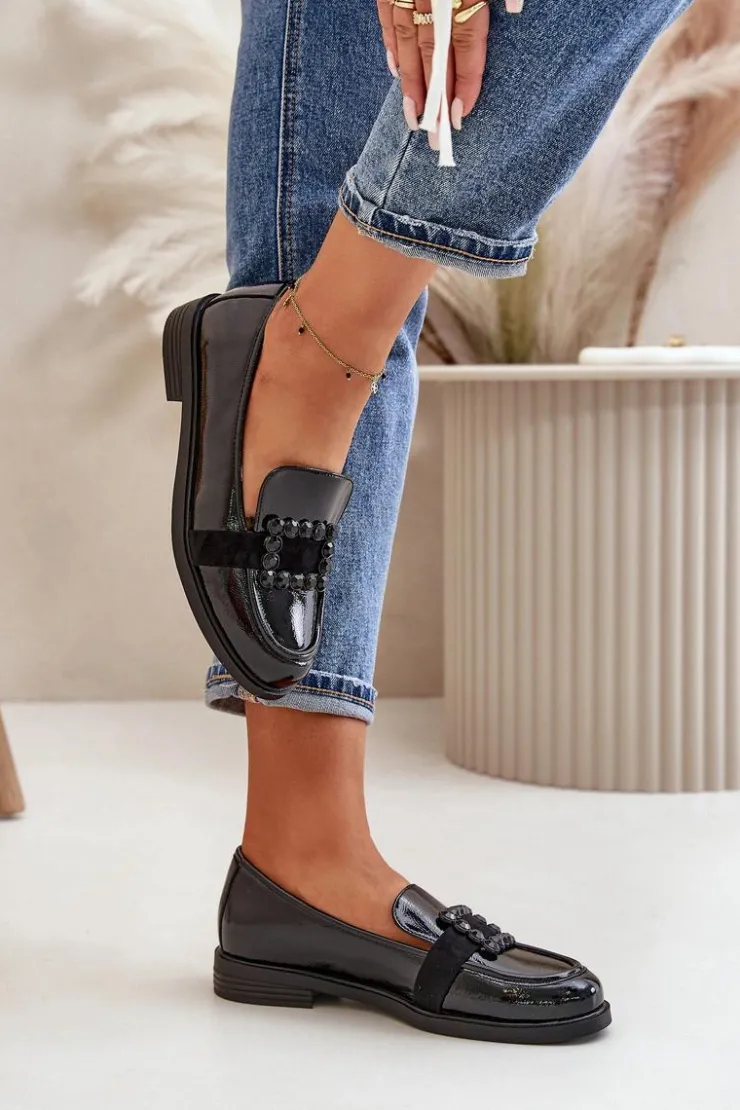 Damskie Buty damskie Vinceza Lakierowane Mokasyny Damskie Z Ozdobą Czarne Vinceza 58389