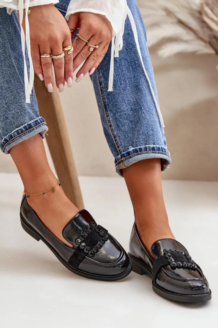 Damskie Buty damskie Vinceza Lakierowane Mokasyny Damskie Z Ozdobą Czarne Vinceza 58389