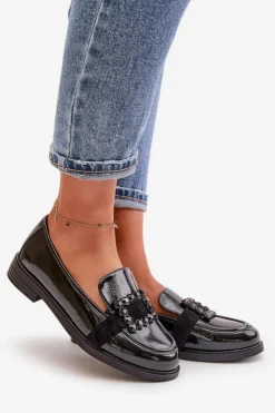 Damskie Buty damskie Vinceza Lakierowane Mokasyny Damskie Z Ozdobą Czarne Vinceza 58389