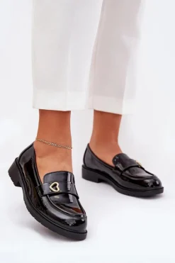 Damskie Damskie buty S.Barski Lakierowane Mokasyny Damskie Z Serduszkiem S.Barski HY51-379 Czarne