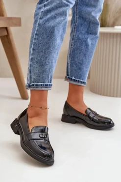 Online Buty damskie Vinceza Lakierowane Mokasyny Damskie Ze Skóry Naturalnej Czarne Vinceza 58409