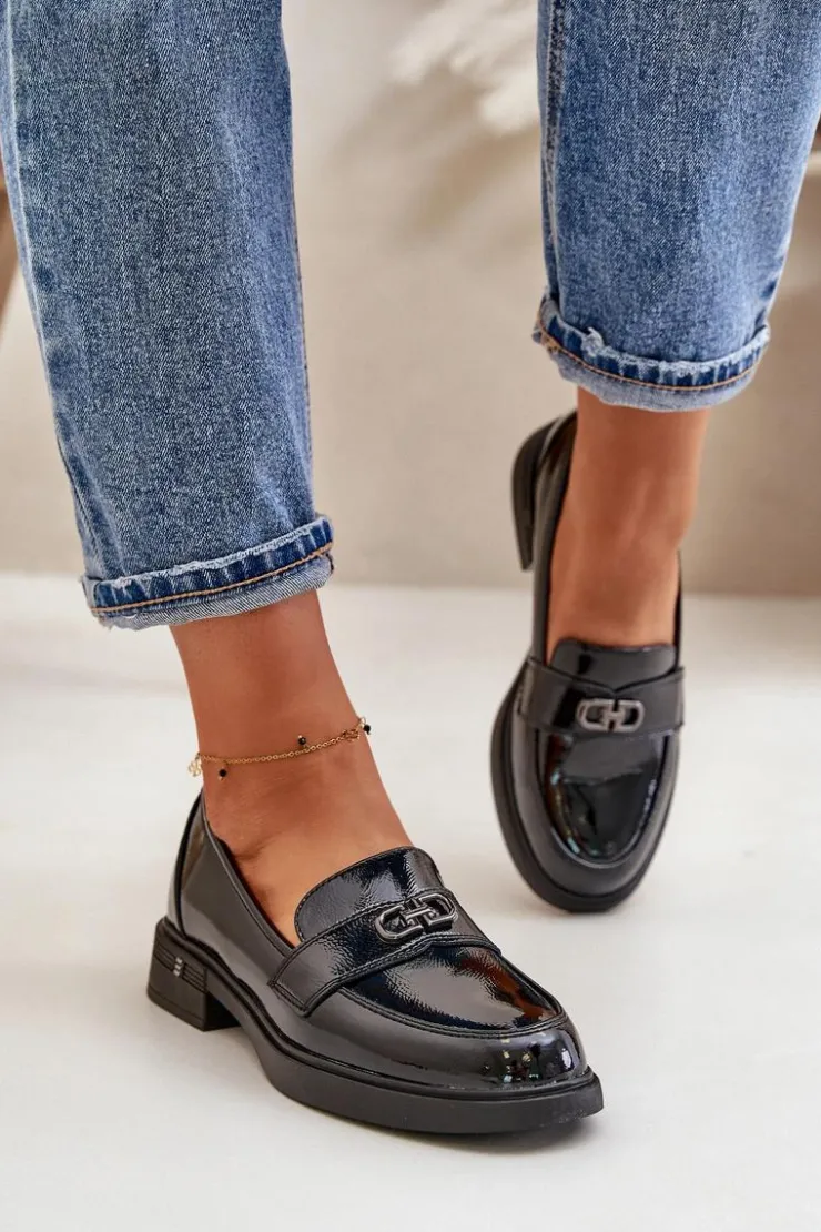 Online Buty damskie Vinceza Lakierowane Mokasyny Damskie Ze Skóry Naturalnej Czarne Vinceza 58409