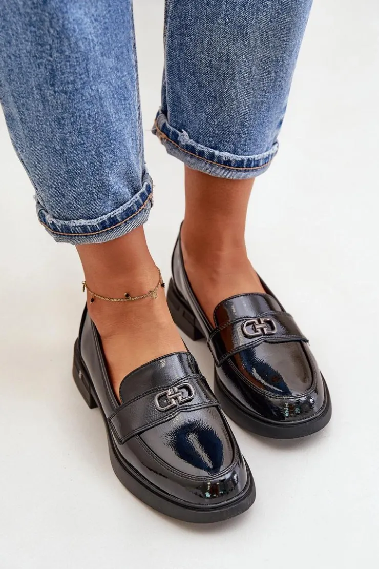 Online Buty damskie Vinceza Lakierowane Mokasyny Damskie Ze Skóry Naturalnej Czarne Vinceza 58409