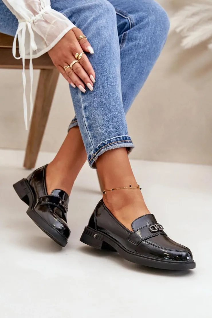 Online Buty damskie Vinceza Lakierowane Mokasyny Damskie Ze Skóry Naturalnej Czarne Vinceza 58409