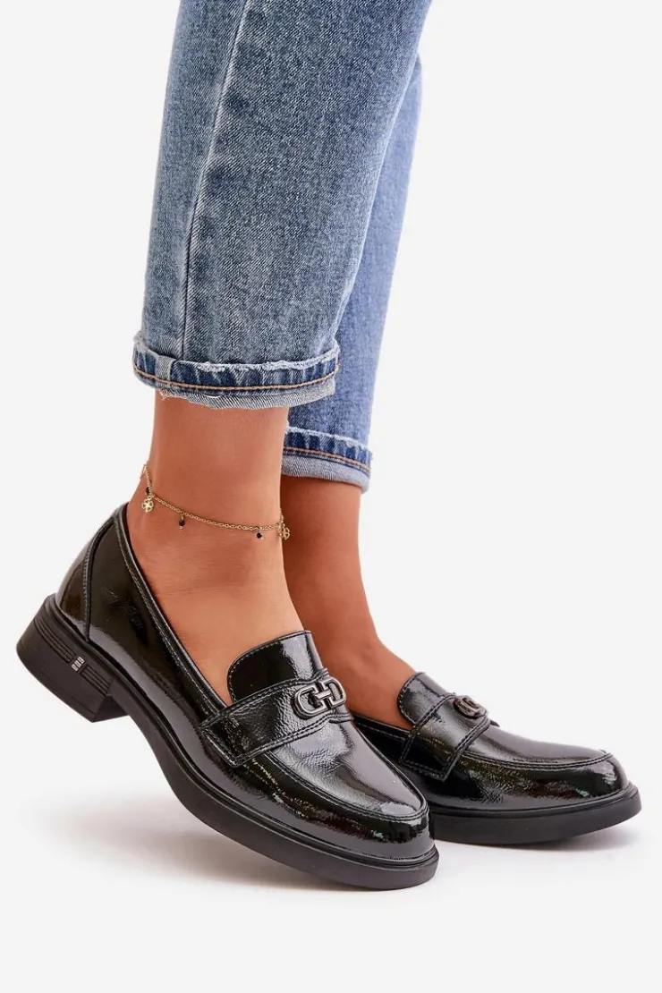 Online Buty damskie Vinceza Lakierowane Mokasyny Damskie Ze Skóry Naturalnej Czarne Vinceza 58409