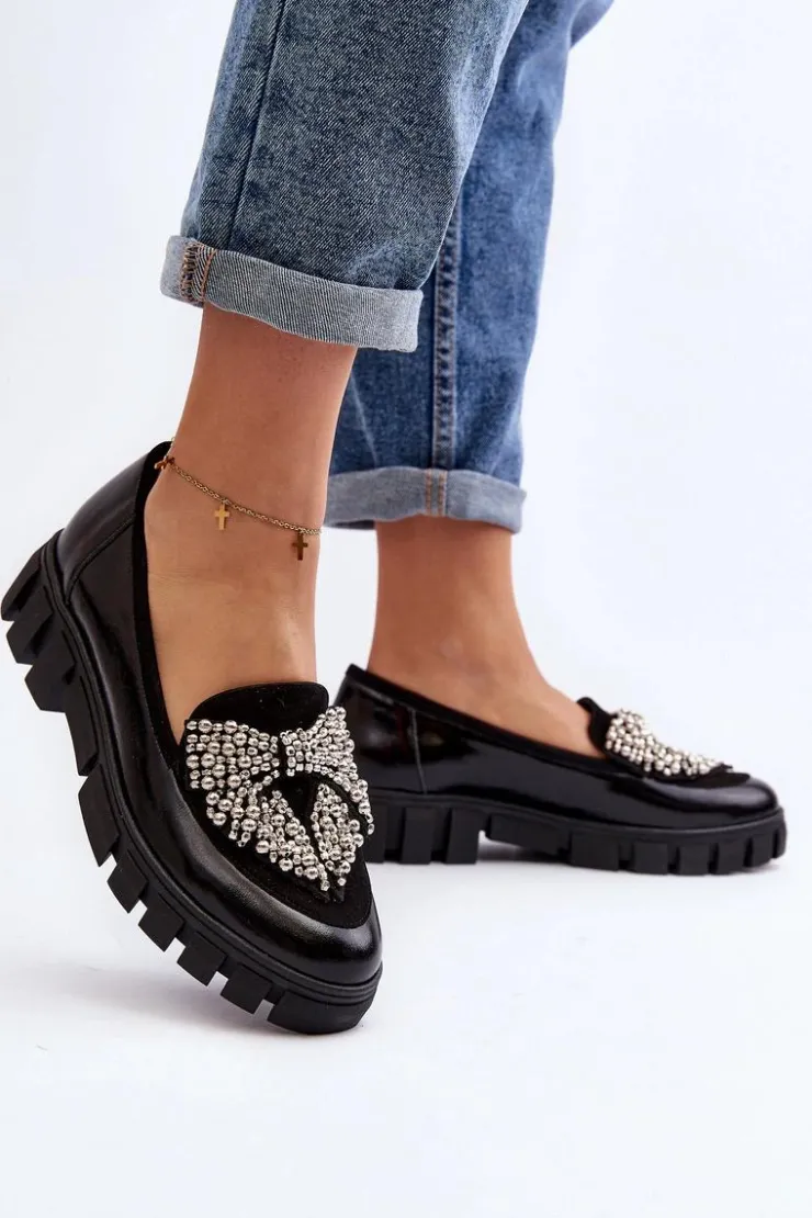 Laura Messi Półbuty Lakierowane|Półbuty Skórzane*Lakierowane Mokasyny Damskie 2785 Czarne