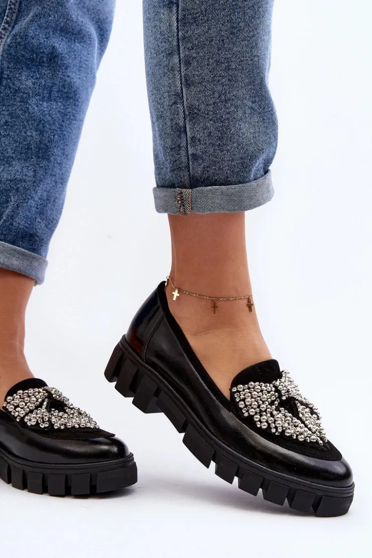 Laura Messi Półbuty Lakierowane|Półbuty Skórzane*Lakierowane Mokasyny Damskie 2785 Czarne