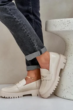 Damskie Boto Lakierowane Mokasyny Damskie Z Przypinką Miś Beżowe Wulinea