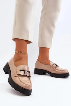 Damskie Buty damskie Vinceza Lakierowane Mokasyny Damskie Beżowe Santtes