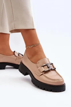 Damskie Buty damskie Vinceza Lakierowane Mokasyny Damskie Beżowe Santtes