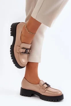 Damskie Buty damskie Vinceza Lakierowane Mokasyny Damskie Beżowe Santtes