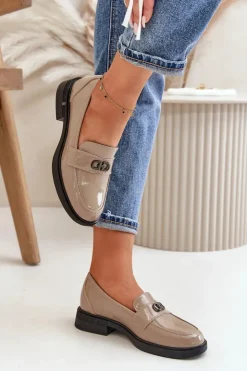 Damskie Buty damskie Vinceza Lakierowane Mokasyny Damskie Ze Skóry Naturalnej Khaki Vinceza 58409