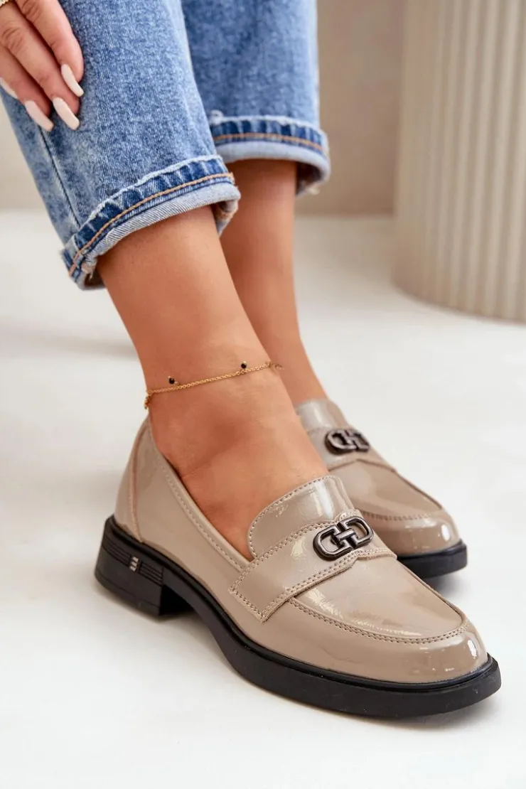 Damskie Buty damskie Vinceza Lakierowane Mokasyny Damskie Ze Skóry Naturalnej Khaki Vinceza 58409