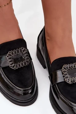 Clearance Damskie buty S.Barski Lakierowane Mokasyny Damskie Z Ozdobną Klamrą S.Barski HY52-546 Czarne