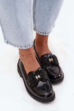 Damskie D&A Lakierowane Mokasyny Damskie Z Kokardką S.Barski HY52-319A Czarne