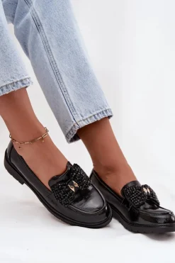 Damskie D&A Lakierowane Mokasyny Damskie Z Kokardką S.Barski HY52-319A Czarne