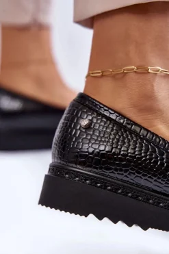 Buty damskie Vinceza Lakierowane Mokasyny Krokodyli Wzór Na Platformie Czarne Diane