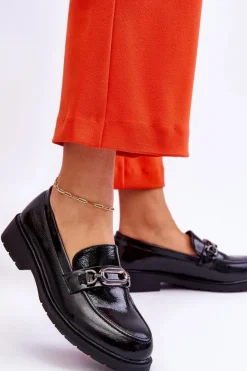 Damskie buty S.Barski Mokasyny Damskie Lakierowane*Lakierowane Mokasyny Loafersy Z Ozdobą Czarne Maura