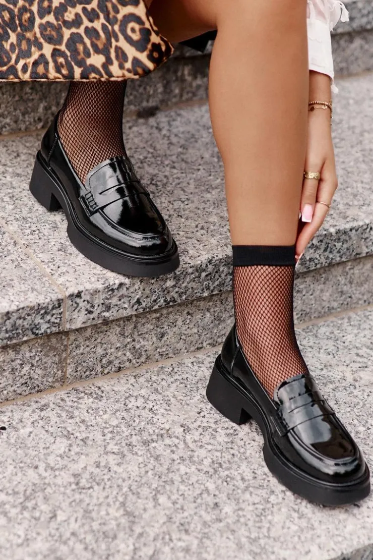 Damskie Damskie buty S.Barski Lakierowane Mokasyny Loafersy Damskie D&A JC42-62 Czarne