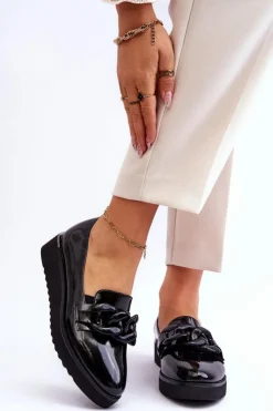 Buty damskie Vinceza Mokasyny Damskie Lakierowane*Lakierowane Mokasyny Na Koturnie Czarne Semma