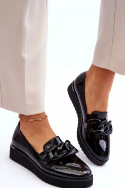 Buty damskie Vinceza Mokasyny Damskie Lakierowane*Lakierowane Mokasyny Na Koturnie Czarne Semma