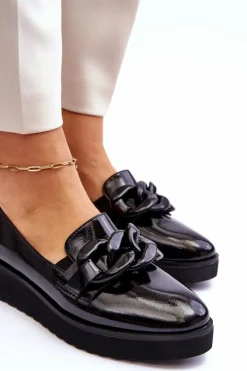 Buty damskie Vinceza Mokasyny Damskie Lakierowane*Lakierowane Mokasyny Na Koturnie Czarne Semma