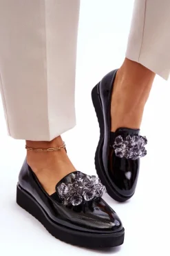 Damskie Buty damskie Vinceza Lakierowane Mokasyny Na Koturnie Z Kryształkami Czarne Loresa