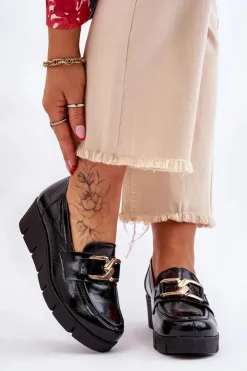 Boto Loafersy Damskie|Mokasyny Damskie Lakierowane*Lakierowane Mokasyny Na Koturnie Czarne Lemar Felicita Czarny