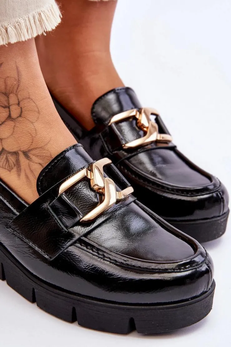 Boto Loafersy Damskie|Mokasyny Damskie Lakierowane*Lakierowane Mokasyny Na Koturnie Czarne Lemar Felicita Czarny