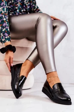 Boto Mokasyny Damskie Lakierowane*Lakierowane Mokasyny Na Koturnie La.Fi Czarne Alannah