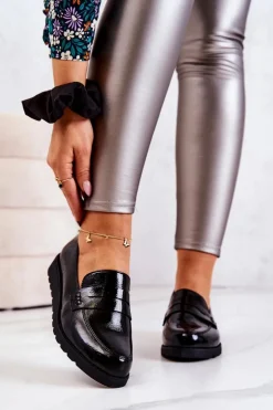 Boto Mokasyny Damskie Lakierowane*Lakierowane Mokasyny Na Koturnie La.Fi Czarne Alannah