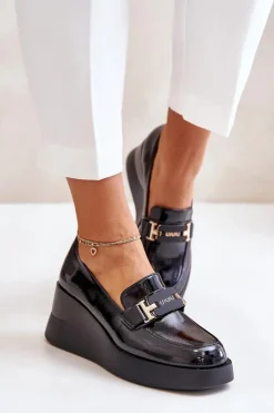 Buty damskie Vinceza Loafersy Damskie|Mokasyny Damskie Lakierowane*Lakierowane Mokasyny Na Koturnie Vinceza 58337 Czarne