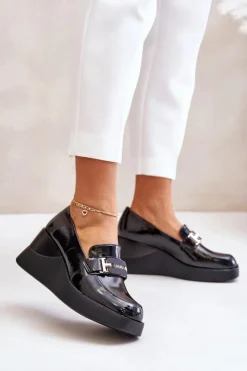 Buty damskie Vinceza Loafersy Damskie|Mokasyny Damskie Lakierowane*Lakierowane Mokasyny Na Koturnie Vinceza 58337 Czarne