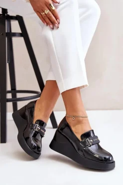 Buty damskie Vinceza Loafersy Damskie|Mokasyny Damskie Lakierowane*Lakierowane Mokasyny Na Koturnie Vinceza 58337 Czarne