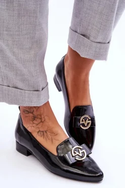 Buty damskie Vinceza Mokasyny Damskie Lakierowane*Lakierowane Mokasyny Na Niskim Obcasie Czarne Asselia