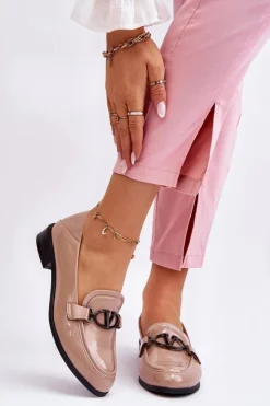 New Buty damskie Vinceza Lakierowane Mokasyny Na Płaskim Obcasie Beżowe Marra