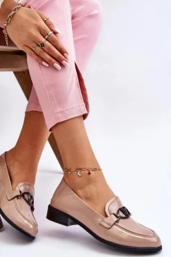 New Buty damskie Vinceza Lakierowane Mokasyny Na Płaskim Obcasie Beżowe Marra