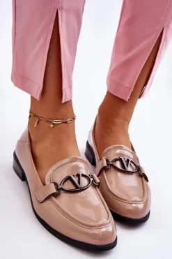 New Buty damskie Vinceza Lakierowane Mokasyny Na Płaskim Obcasie Beżowe Marra