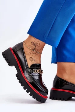 Damskie Damskie buty S.Barski Lakierowane Mokasyny Na Platformie Czarne Ronin