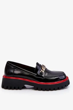 Damskie Damskie buty S.Barski Lakierowane Mokasyny Na Platformie Czarne Ronin