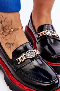 Damskie Damskie buty S.Barski Lakierowane Mokasyny Na Platformie Czarne Ronin