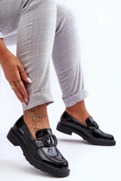 Damskie Boto Lakierowane Mokasyny Na Platformie Czarne Jarren