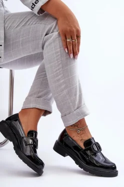 Damskie Boto Lakierowane Mokasyny Na Platformie Czarne Jarren