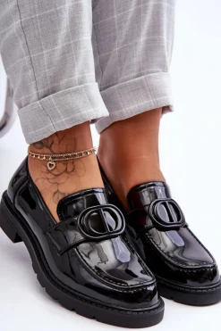 Damskie Boto Lakierowane Mokasyny Na Platformie Czarne Jarren