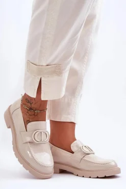 Boto Lakierowane Mokasyny Na Platformie Beżowe Jarren