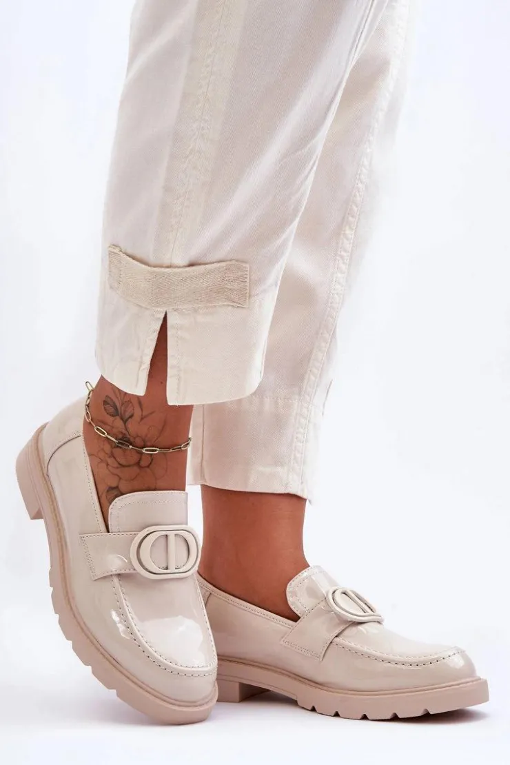 Boto Lakierowane Mokasyny Na Platformie Beżowe Jarren