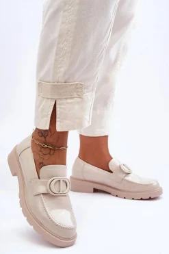 Boto Lakierowane Mokasyny Na Platformie Beżowe Jarren