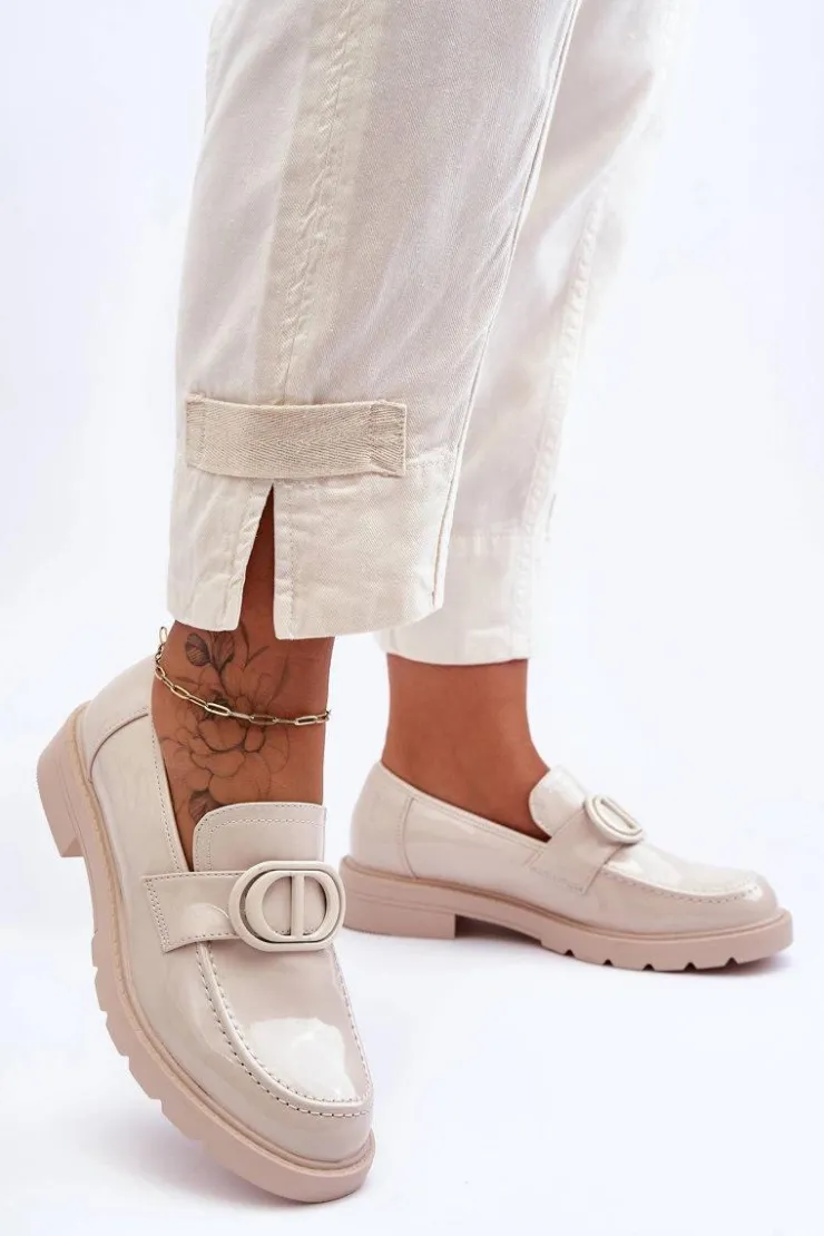 Boto Lakierowane Mokasyny Na Platformie Beżowe Jarren