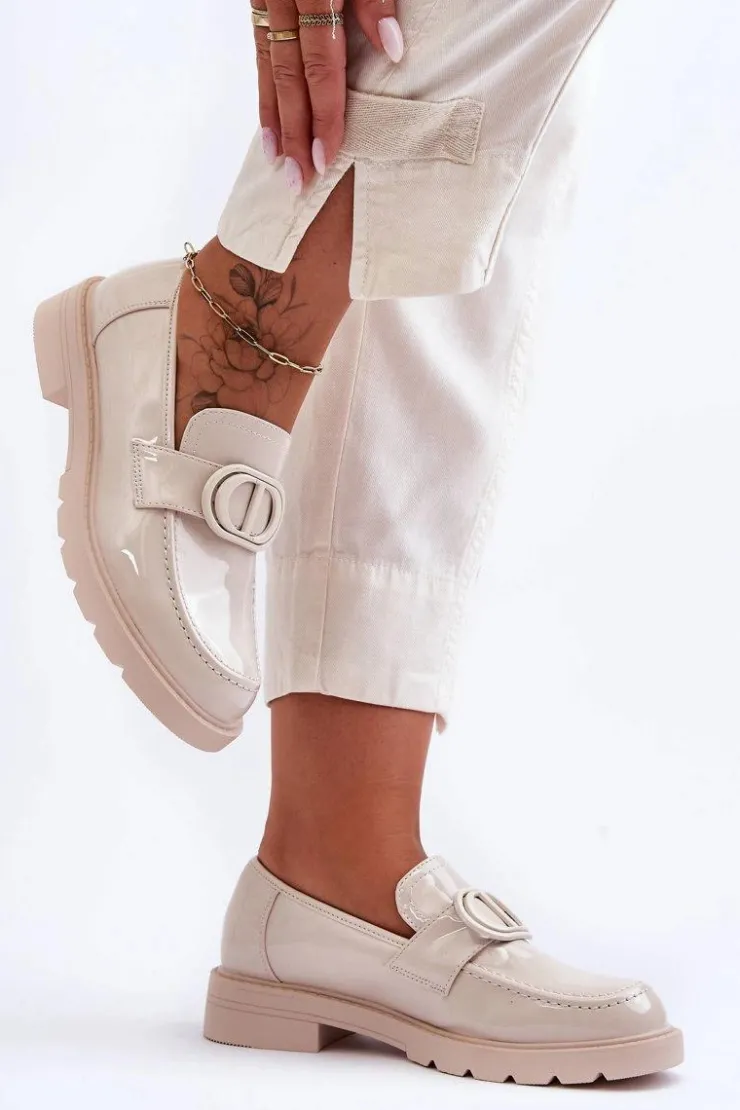 Boto Lakierowane Mokasyny Na Platformie Beżowe Jarren