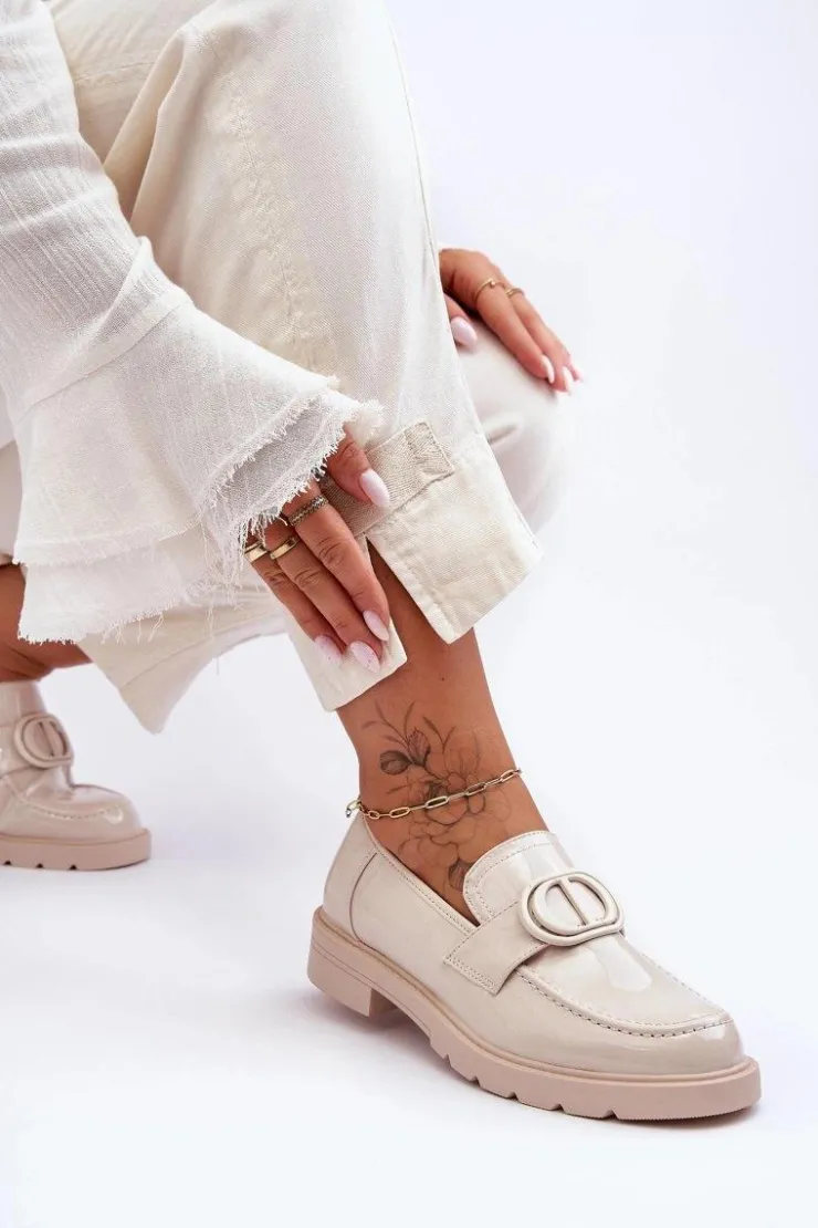 Boto Lakierowane Mokasyny Na Platformie Beżowe Jarren